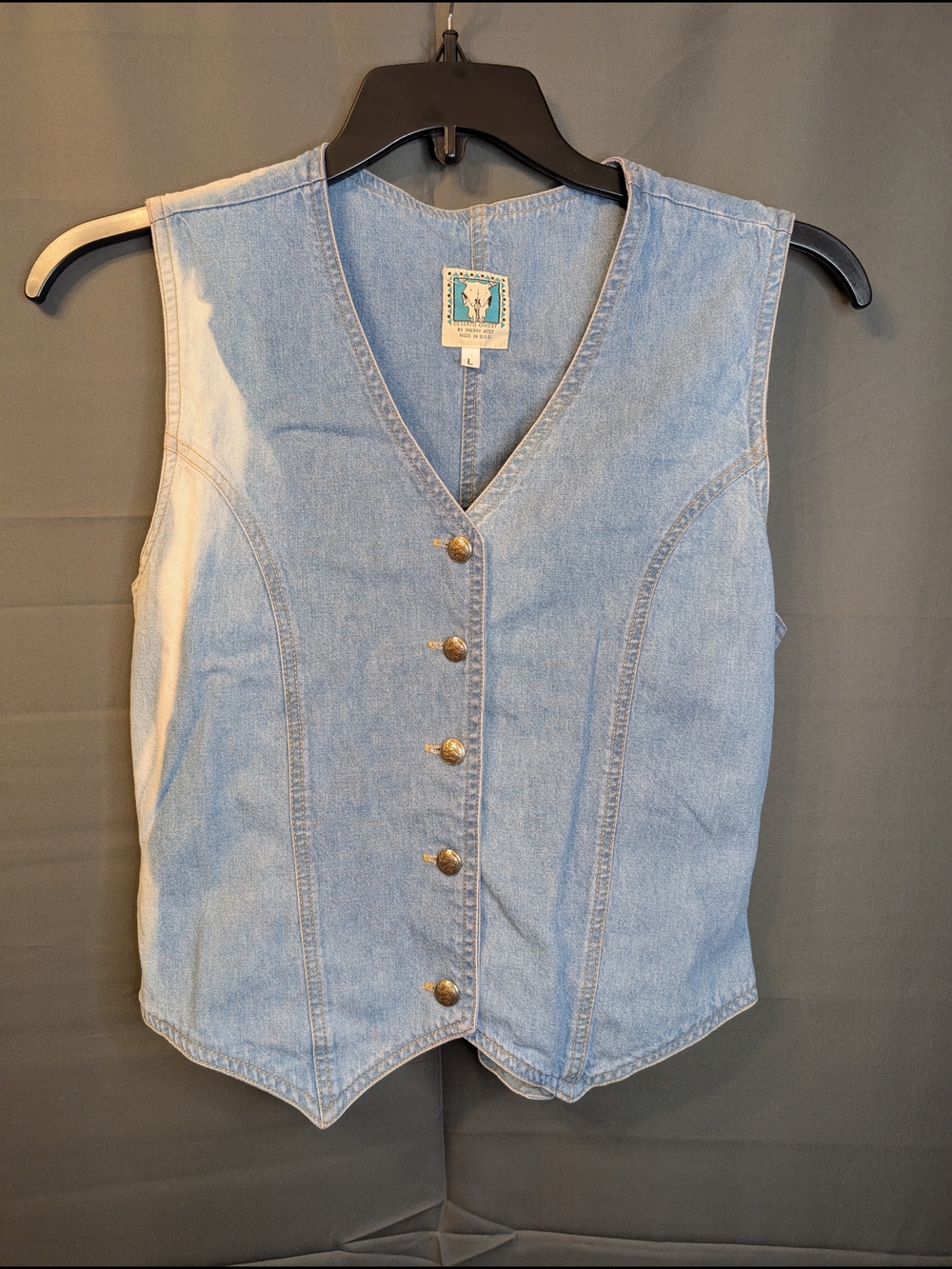 VTG 90s Desert West Sherry Holt Deadstock Denim Vest L Buffalo Nickel